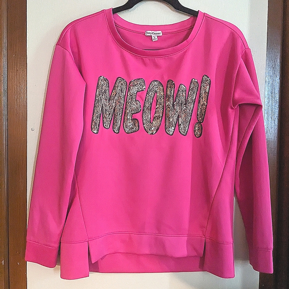 RelistingSoon! Juicy Couture Crew Neck Pink Sweatshirt MEOW in Sequins Size S